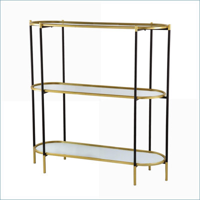 Table basse en métal noir à 3 niveaux avec tablettes en miroir, luxe moderne pour le salon