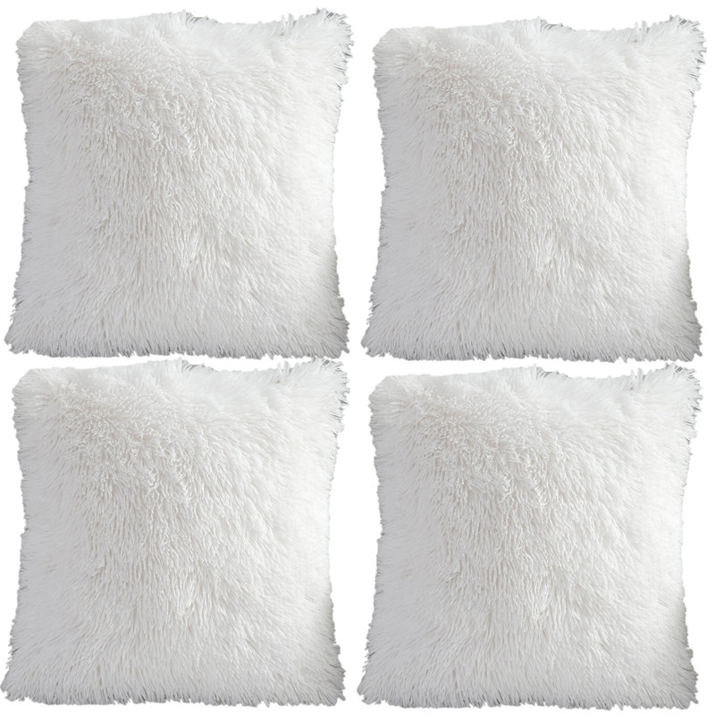 Faux Fur Pillow Cover, 18" x 18", White