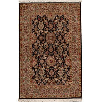 Tapis noir, vert et rouge noué à la main de haute qualité