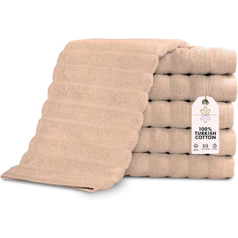 Fralick 6 Piece %100 Turkish Cotton Washcloth Set 13" x 13", Ivory