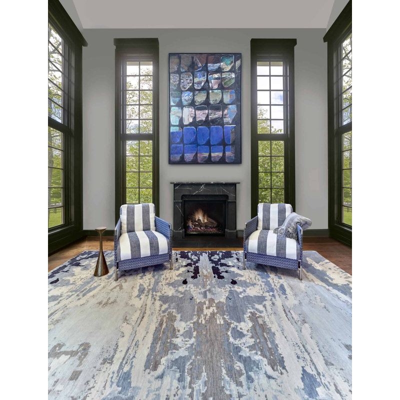 Nuage Wool Abstract Area Rug in Navy/Blue/Taupe, Rectangle 9' x 12'