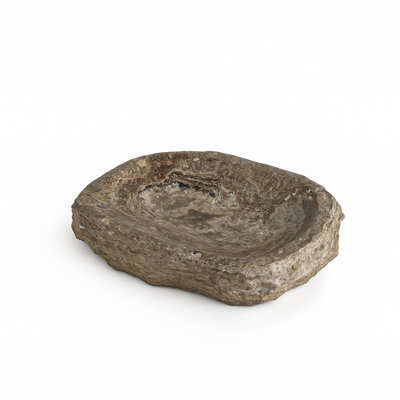 Grey Travertine Rough Organic Shaped Edged Bowl
