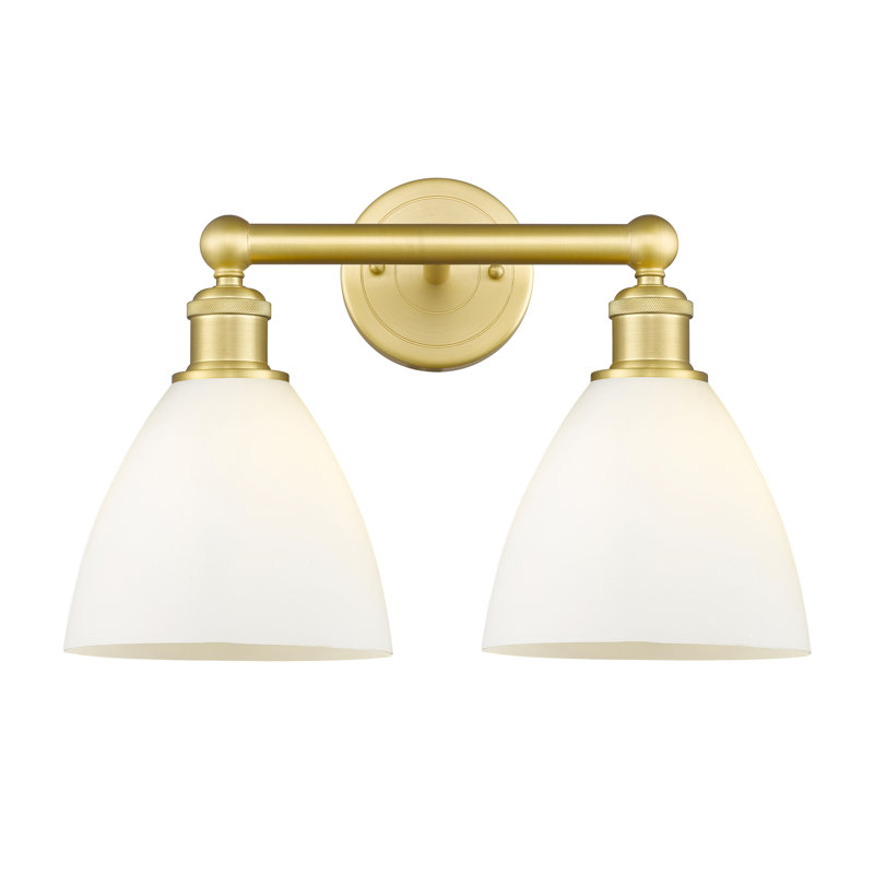 Éclairage pour meuble-lavabo en verre 2 lumières 16,5 pouces Alorah, Blanc mat, Or satiné