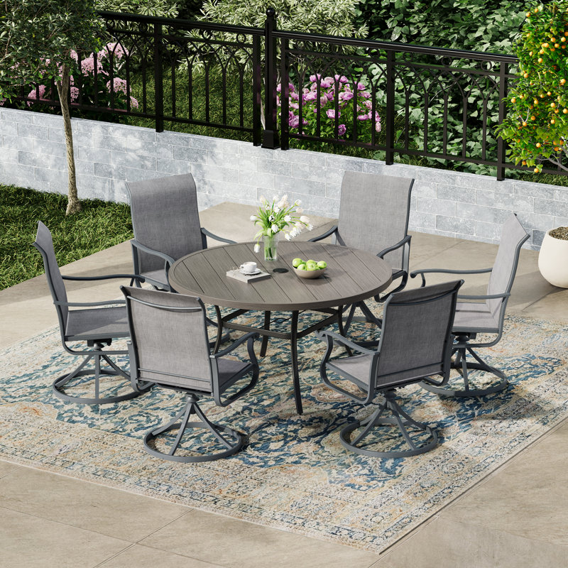 Ensemble repas extérieur 6 personnes, Gris foncé, 28" H x 50" W x 50" D