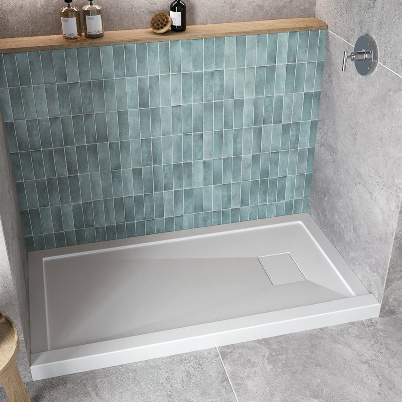 Base de douche en alcôve en acrylique blanc brillant de 42 po x 34 po avec bonde droite, bonde incluse, Blanc brillant