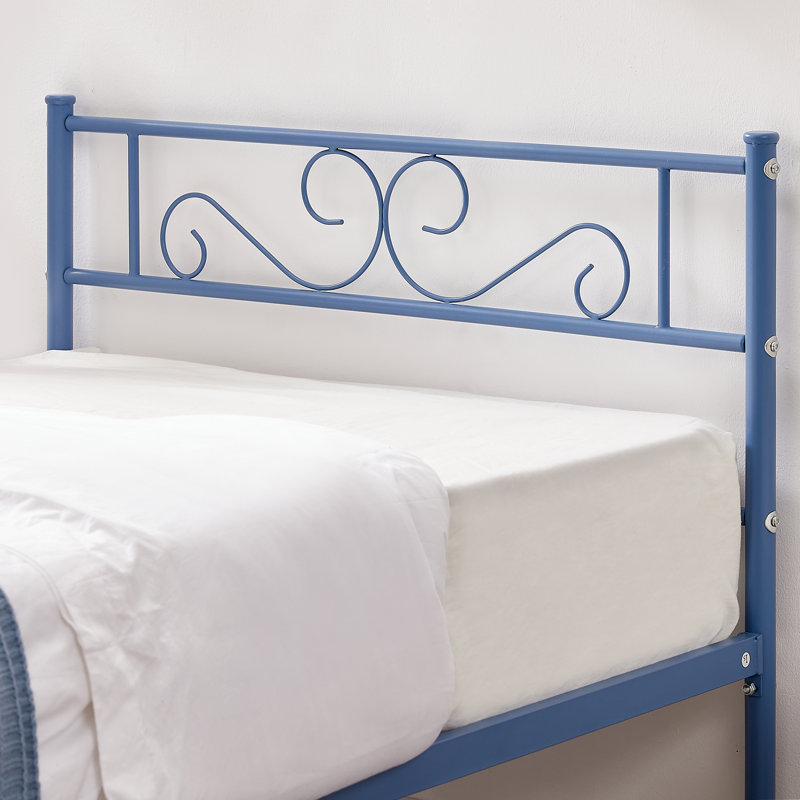 Lit plateforme simple en métal de 14 pouces avec tête de lit et pied de lit Kempst, sommier robuste avec support en lattes d'acier, aucun sommier requis, rangement sous le lit