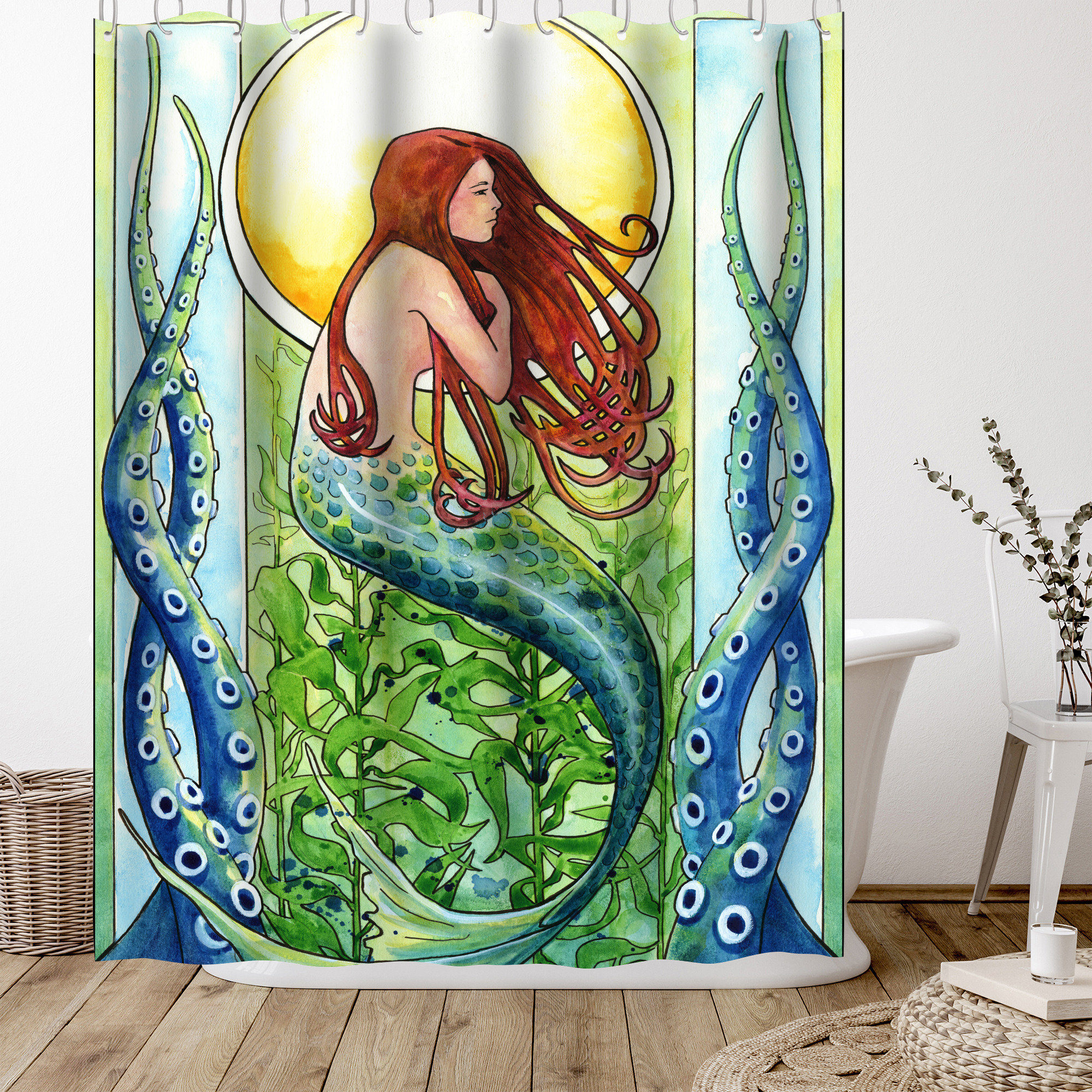 Bless international 71 x 74 Shower Curtain, Kelp Forest Mermaid by Sam  Nagel