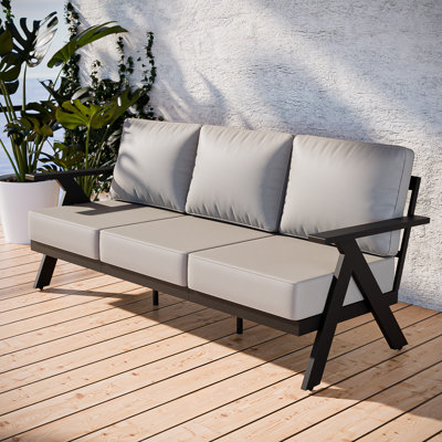Outdoor Patio Aluminum 3-seater Sofa Couch with Cushions