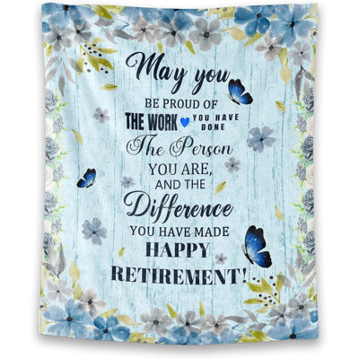 Retirement Throw Blanket - Soft, Fuzzy & Warm - 80x60 Inches Flannel Blankets for Women, Men - Light Blue Modern Throws Farewell Gift for Coworker