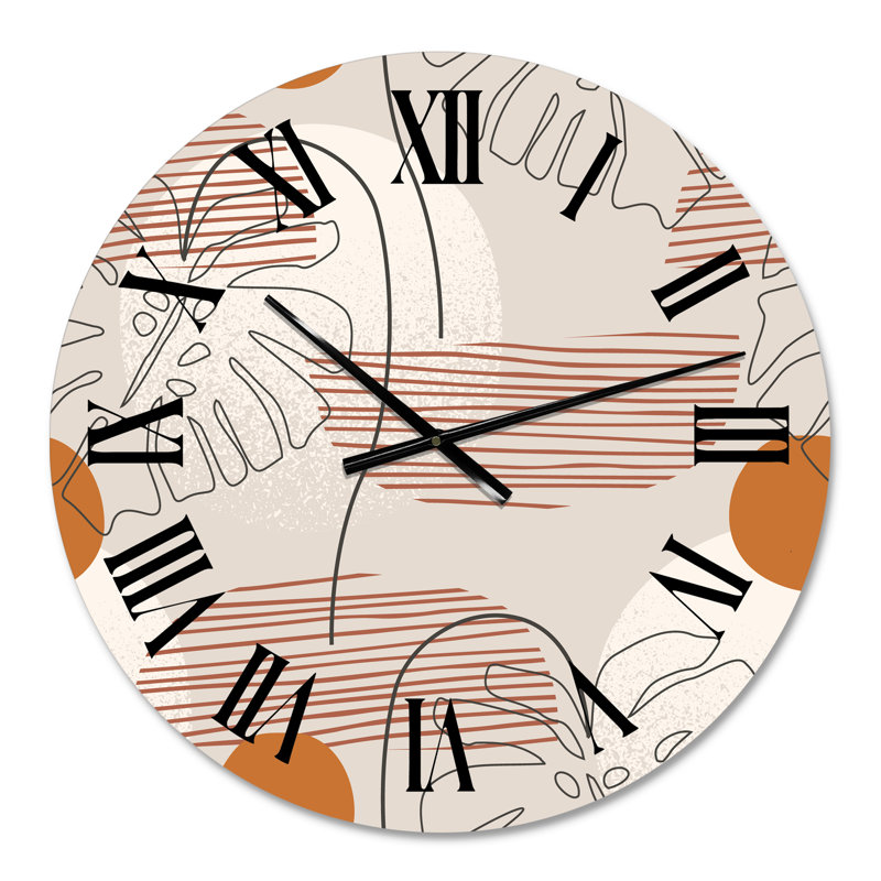One Line Art Shapes & Abstract Monstera Leaf - Horloge murale moderne, Moyenne