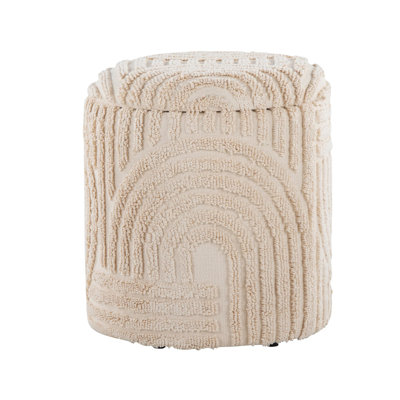 Tahoe Eclectic Sand Storage Ottoman in Beige Cotton with High Pile Textured Design