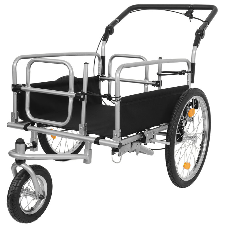 Remorque de chargement de vélo robuste 3 en 1 - Cadre en acier compatible avec les vélos électriques, capacité de 110 lb, poussette convertible et chariot de traction avec suspension, roues de 20 po et accessoires