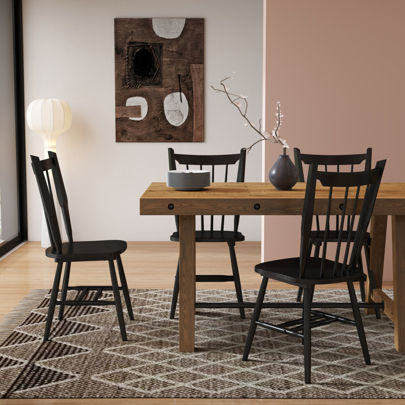 Mid-Century Solid Wood Windsor Chairs,Farmhouse Dining Chairs With Slat Back For Kitchen And Dining, Black