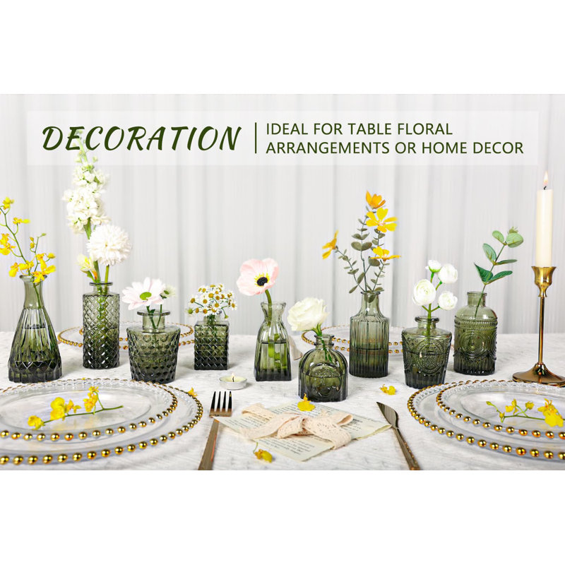 Ensemble de vases en verre 12 pièces, petits vases à fleurs vertes pour centres de table en vrac, mini vase rétro pour mariage, maison, décoration de table