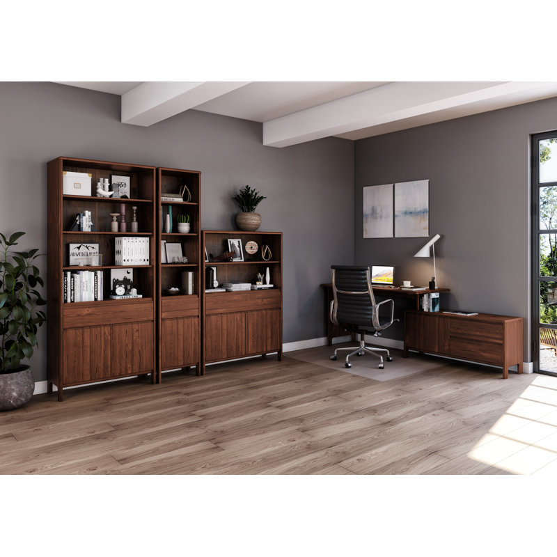 Eftalia 82cm W Solid Wood Height -Adjustable Shelving Unit, Dark brown