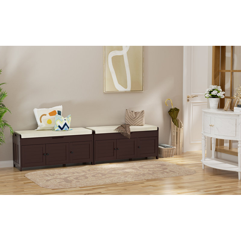 43.5" Entryway Bench with Hidden Shoe Storage and Cushion, Espresso