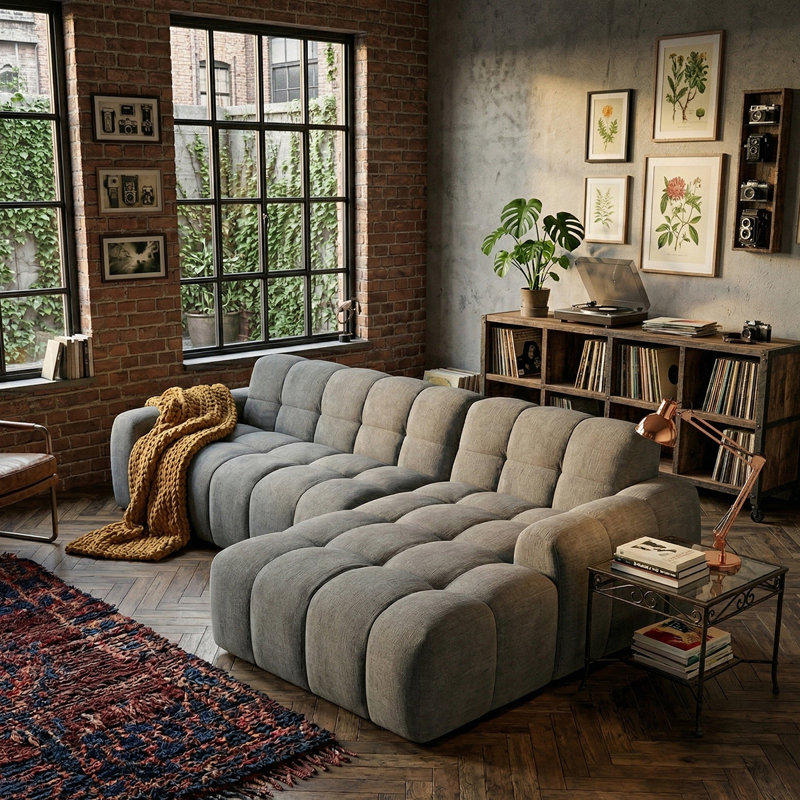 Charee 4 Seater Corner Sofa , Platinum Grey Boucle, Right Hand Facing