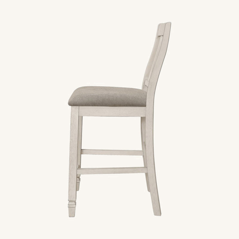 Set Of 2 Slat Back Counter Height Chair, Fossil And Rustic Cream