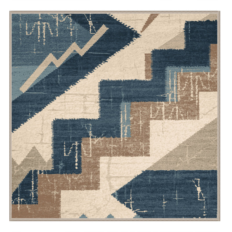 Machine Washable Ottoline Global Inspired Block Print Rug in Gray – Binding, 8' Square
