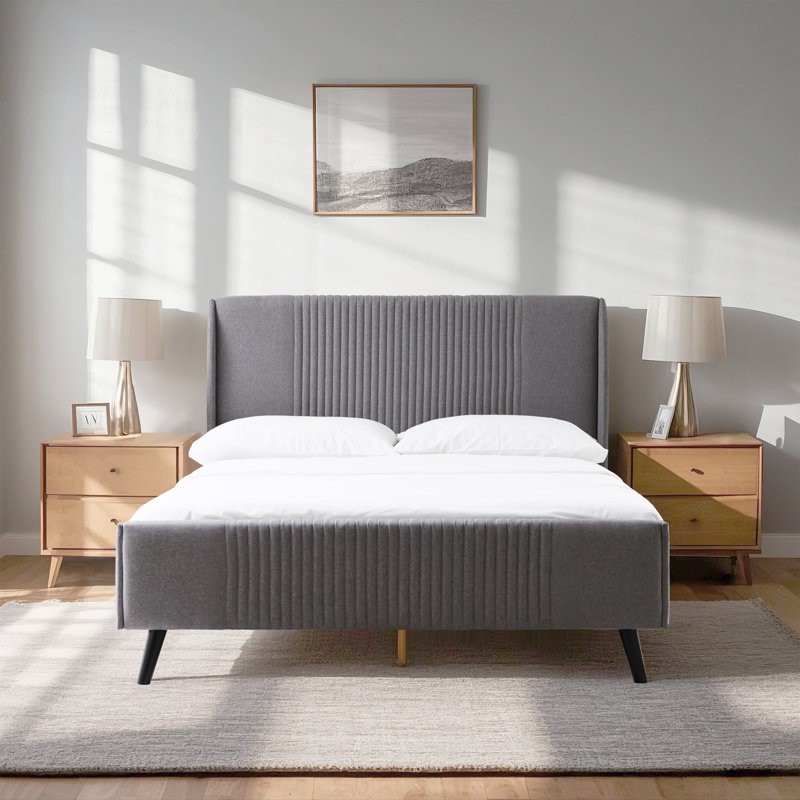 Upholstered Wingback Wooden Platform Bed Frame with Headboard, No Box Spring Needed, Full