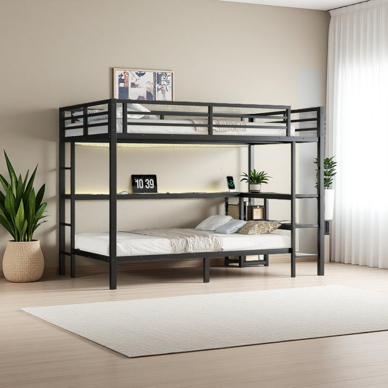 Lit superposé au-dessus d'un lit simple avec bureau et tablettes FILE