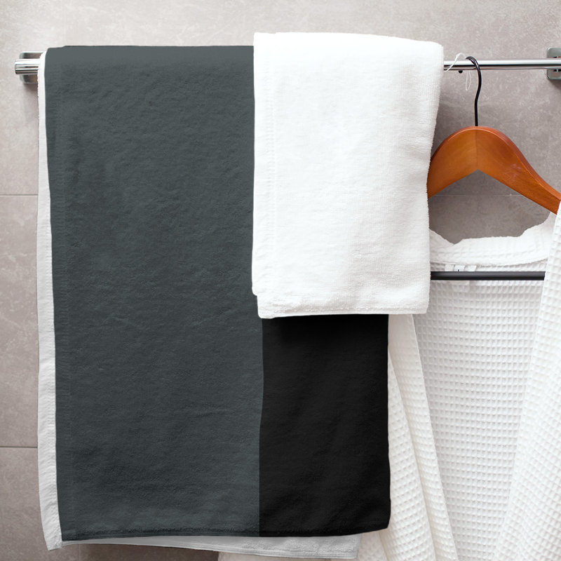 Lightweight Bath Towel, Steel Gray/Black/Gold, Microfiber