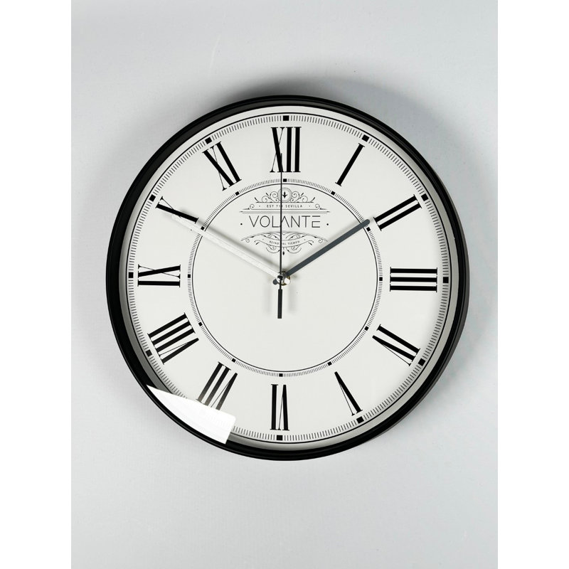 Elegant Decorative Wall Clock, 13.8 in Diameter, Black & Silver | 100% Plastic Frame, Real Glass Cover, Thickness: 1.8 in | Stylish Timepiece for Home & Office Decor, Modern Design & Accurate Timekeeping
