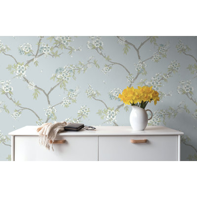 Cherry Blossom Blue Non-Pasted Wallpaper