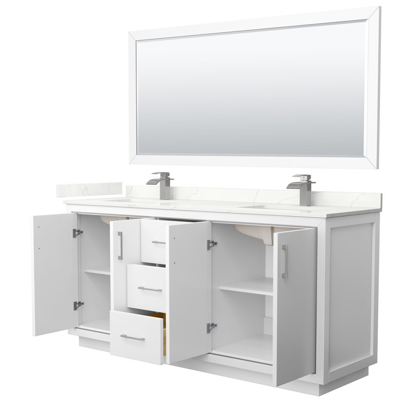 72'' W Double Vanity, Matte Black, Giotto Quartz, White