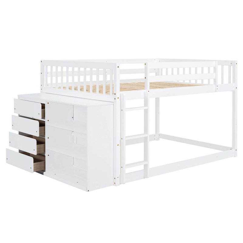Lit superposé avec 4 tiroirs et 3 tablettes, Full, Blanc