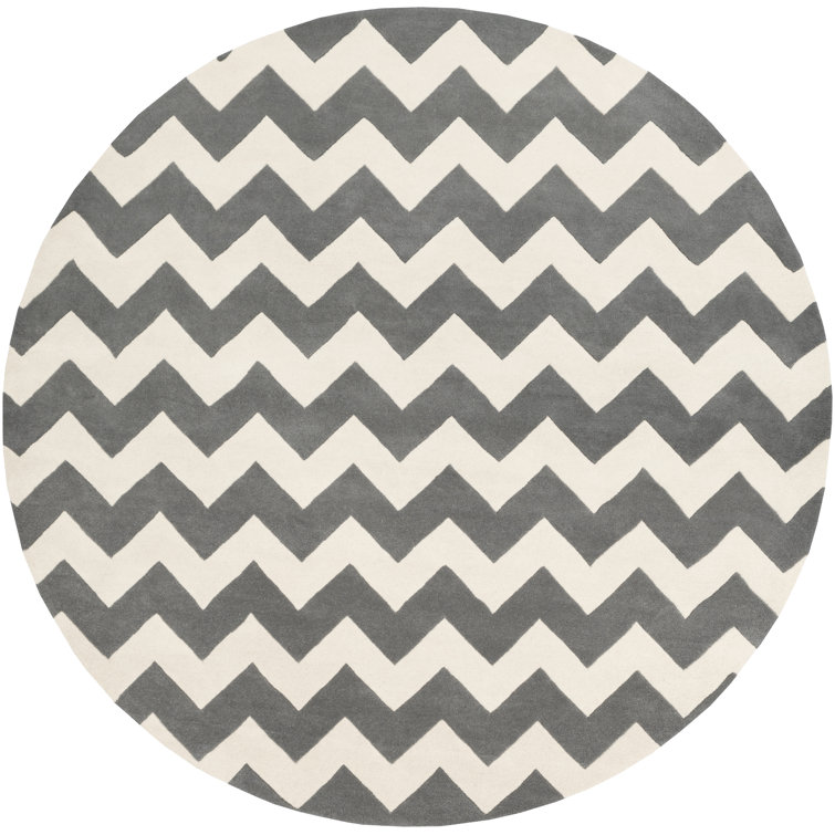 Tapis gris/ivoire en laine touffeté à la main chevron Ayler