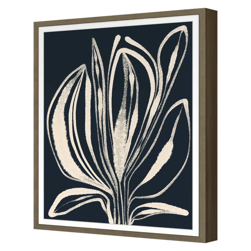 Navy Botanical 2 Print by Alicia Bock, Walnut, 30" H x 24" W