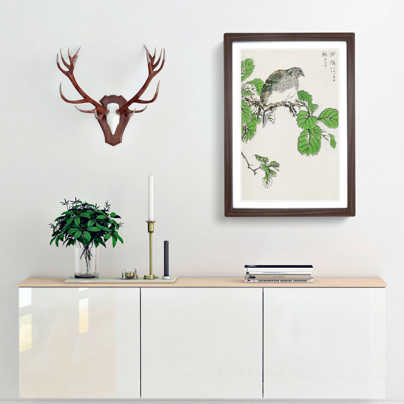 Barbary Dove and Oak Tree by Numata Kashu - Picture Frame Painting Print, 87cm H x 62cm W x 2cm D, Walnut Framed