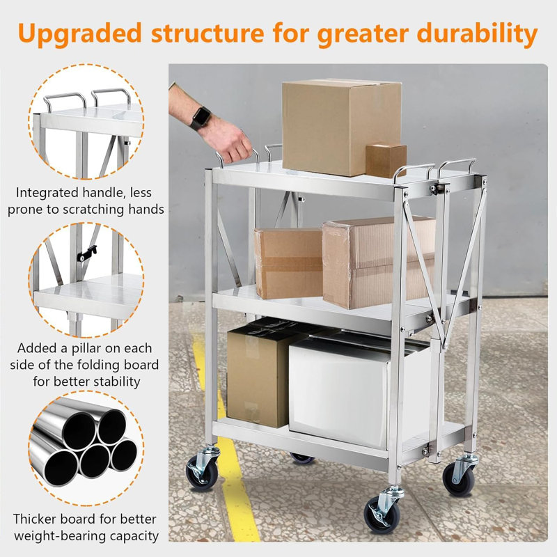 3-tier Foldable Service Carts With Wheels