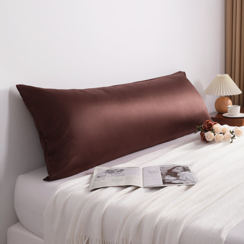 Satin Body Pillow Pillowcase, Hidden Zippered Pillow Cover, Slip Cooling - NTBAY, Dark Brown