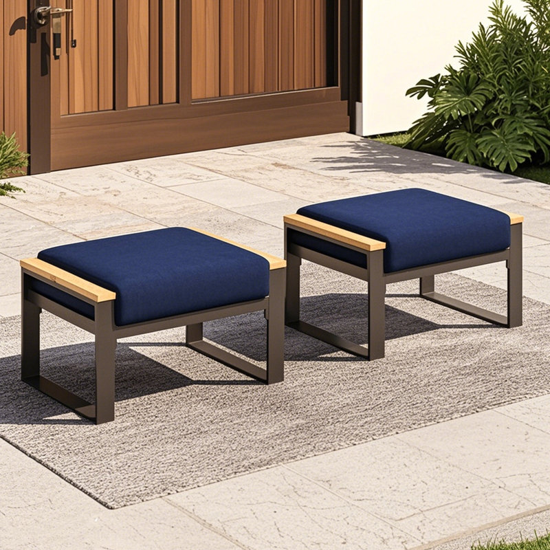 Repose-pieds d'extérieur en aluminium 2 pièces avec coussin en oléfine, Marine