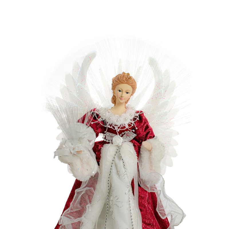 18'' Handmade Fabric Lighted Tree Topper, Red/White