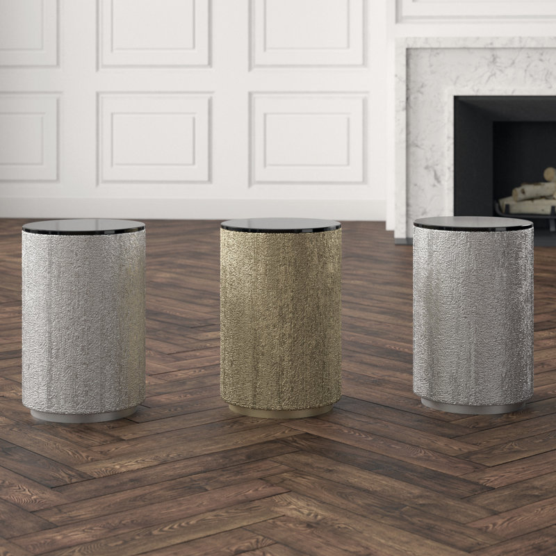 Hemp Etched Barrel Table, Antique Brass