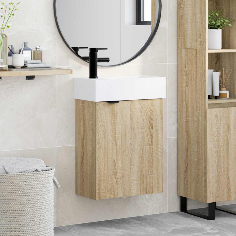 Single Bathroom Vanity with Ceramic Basin, 26cm, Sonoma Qak