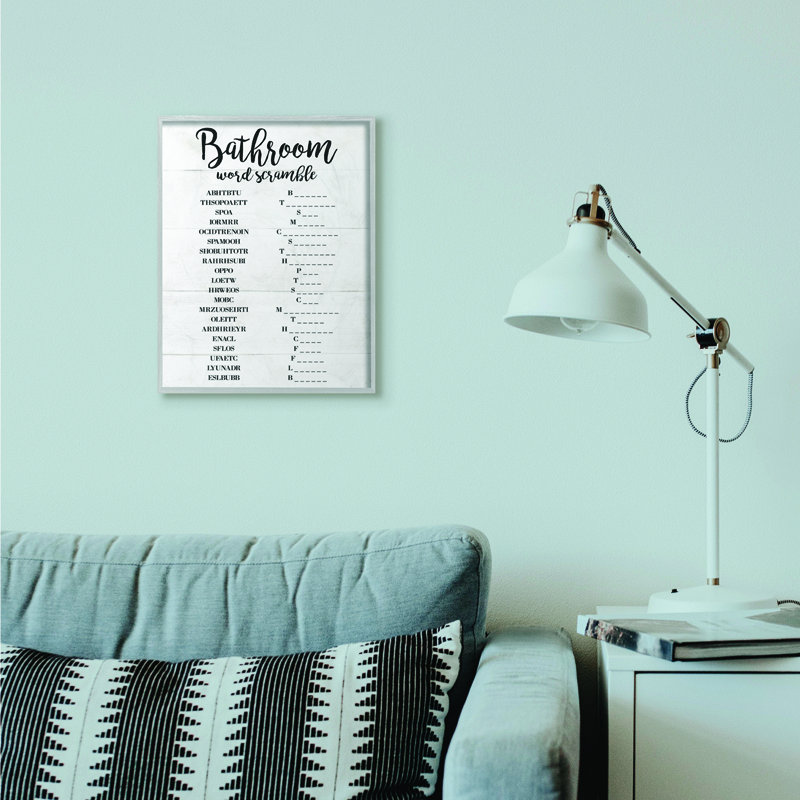 «Bathroom Word Scramble White and Black», impression, H 16 po x l 20 po x P 1,5 po, Estampe numérique Farmhouse