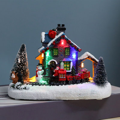 Christmas Glowing Lights Snow Scene House With LED Color Lights Glowing Cottage Christmas Decoration Resin Christmas Gift Decoration