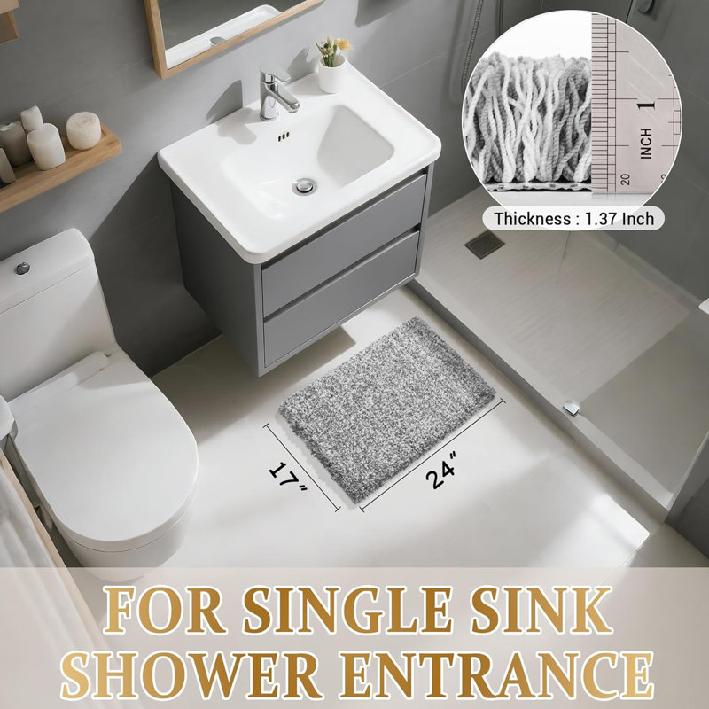 Tapis de salle de bain 24 po x 17 po, tapis de bain, absorbant très doux, gris clair et blanc