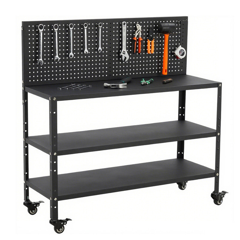 32/47inch Workbench with Pegboard, Desktop Capicity 200lbs, Heavy-Duty Steel Garage Workbench- with Hanging Kits
