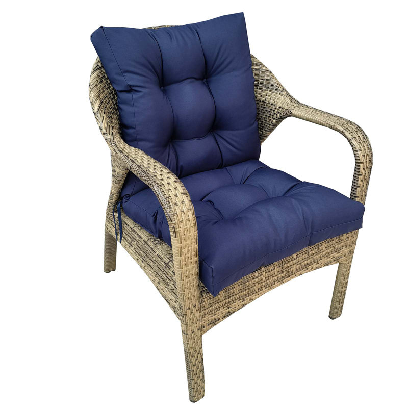Patio Seat & Back Cushions, 42"×24" Tufted Water-Resistant Outdoor Cushion For Rocking, Dining Chairs, Navy Blue