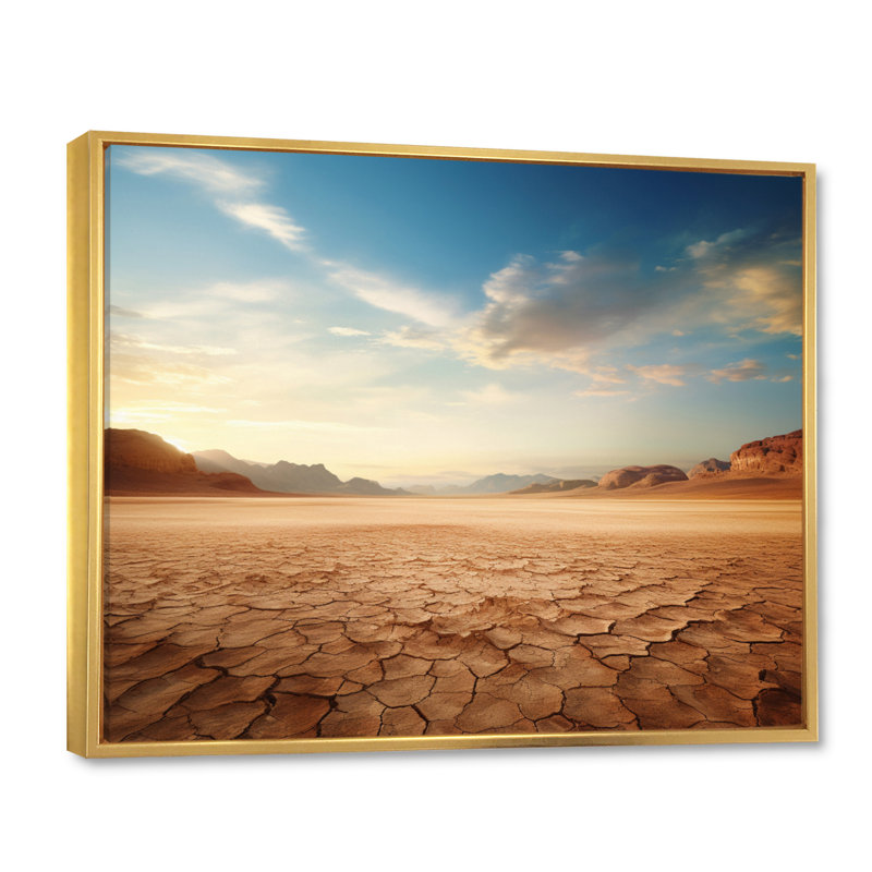 Scénique paysage désertique infini horizon V, Cadre flottant doré, H 24 po x l 32 po x P 1 po
