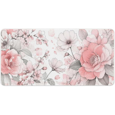 Soft Pink Botanical Watercolor Elegance Large Extended Gaming Mouse Pad Desk Mat with Stitched Edges 11.8"x27.6", Non Slip Rubber Base Waterproof Computer Mouse Mat for Gaming Office Home Workstation