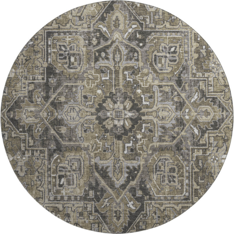 Tapis taupe Cerrito AMF570 lavable à la machine de qualité supérieure, Rond 8 pi