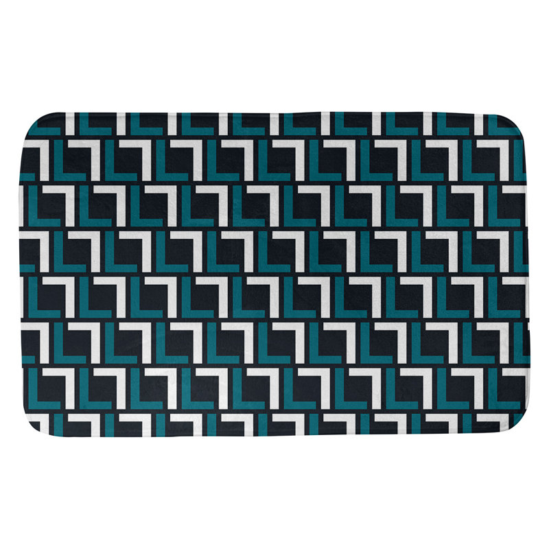 Tapis pour salle de bain Baltimore, l 17 po x L 24 po, Noir / bleu sarcelle / blanc
