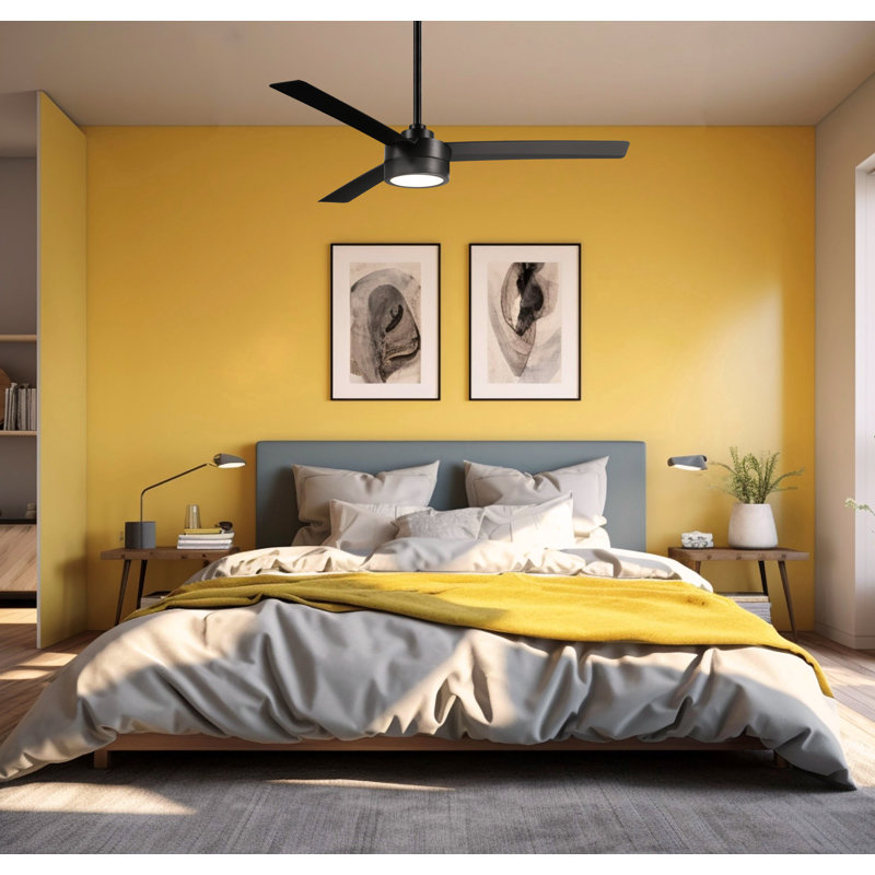Roto LED 52" 3-Blade LED Ceiling Fan in Coal Black Finish with Coal Black Blades and Etched Lens, Black