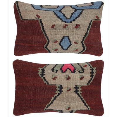 12"x20" SET OF 2 - Handmade Wool Kilim Cushion Covers. Vintage Throw Pillows. A pair of Lumbar Pillows